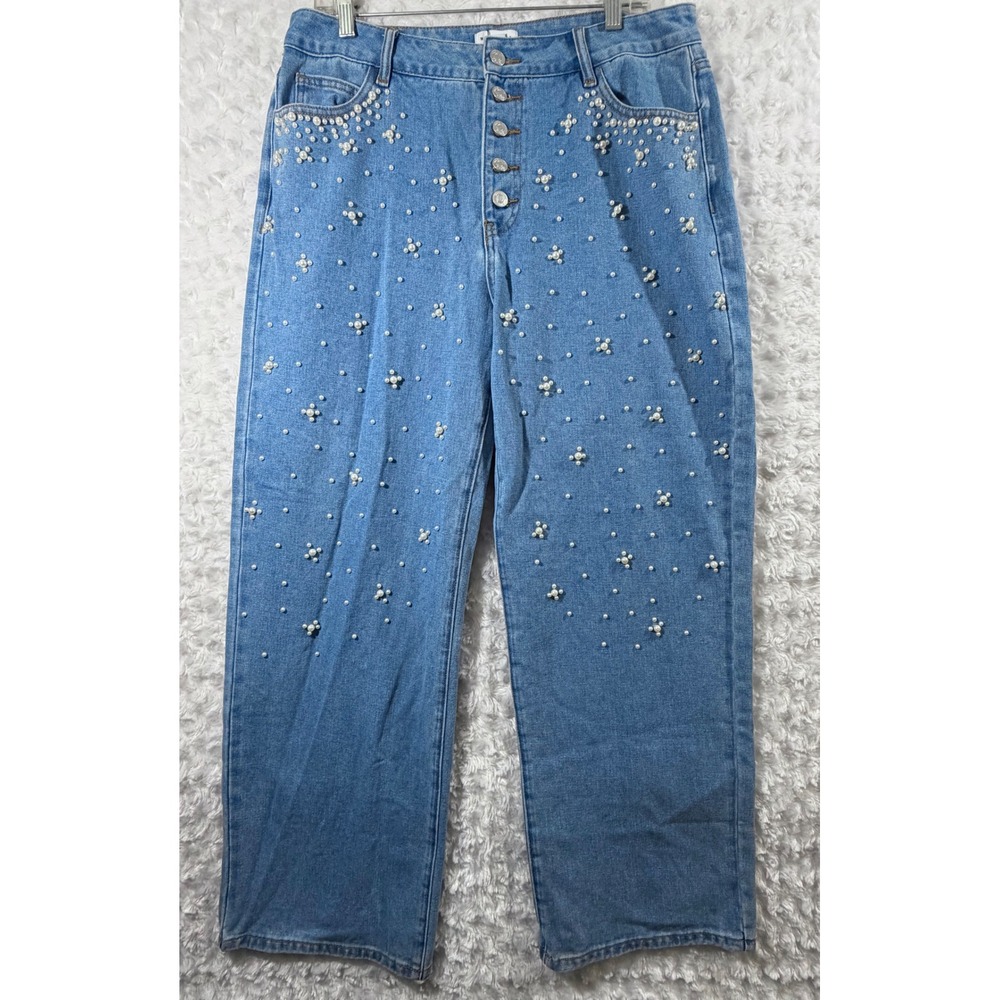 Warehouse Women Size US 10 EUR 42 Blue Denim High Waisted Pearl Jeans New